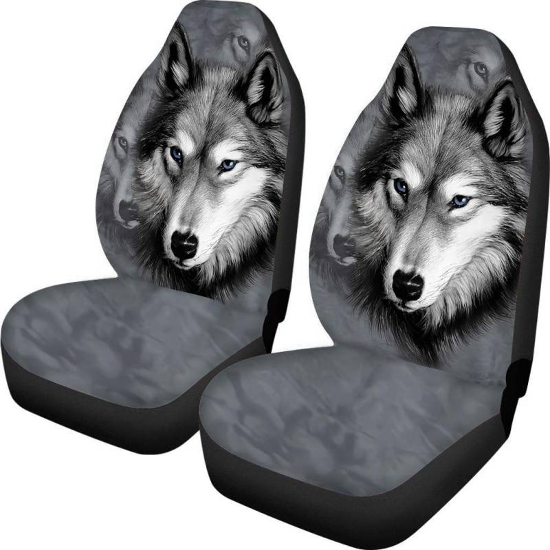 HUGS IDEA Fahrzeug-Sitzbezug 3D-Wolf, Tier, Auto- Innendekoration, universelle Passform, Haustier Kissen, nur 2 Stück von HUGS IDEA