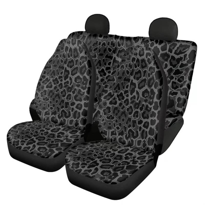 HUGS IDEA Autositzbezüge, klassisch, schwarz, Leopardenmuster, komplettes Set, Polyester, dehnbar, hohe Rückenlehne, wildes Geparden-Design, 4 Stück von HUGS IDEA