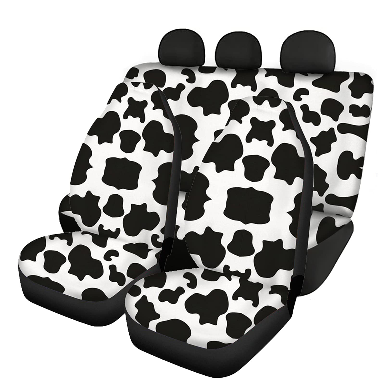 HUGS IDEA Modische Autositzbezüge, Vorder- und Rücksitze, Motiv: Kuh dehnbar, für Mädchen, 3-teiliges vollständiges Set, Fahrzeug, Autos Sitzschutz, staubdicht von HUGS IDEA