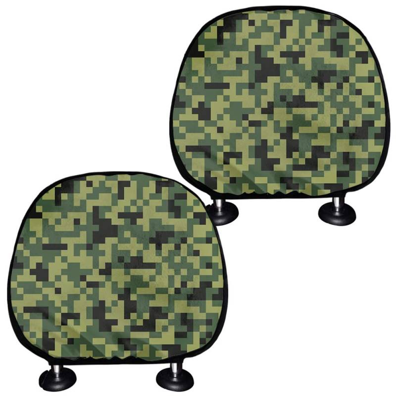 HUGS IDEA Pixel Camouflage-Auto-Kopfstützen-Bezüge, 2 Stück, rutschfest, universelle Passform, bequem, atmungsaktiv, Stoff von HUGS IDEA