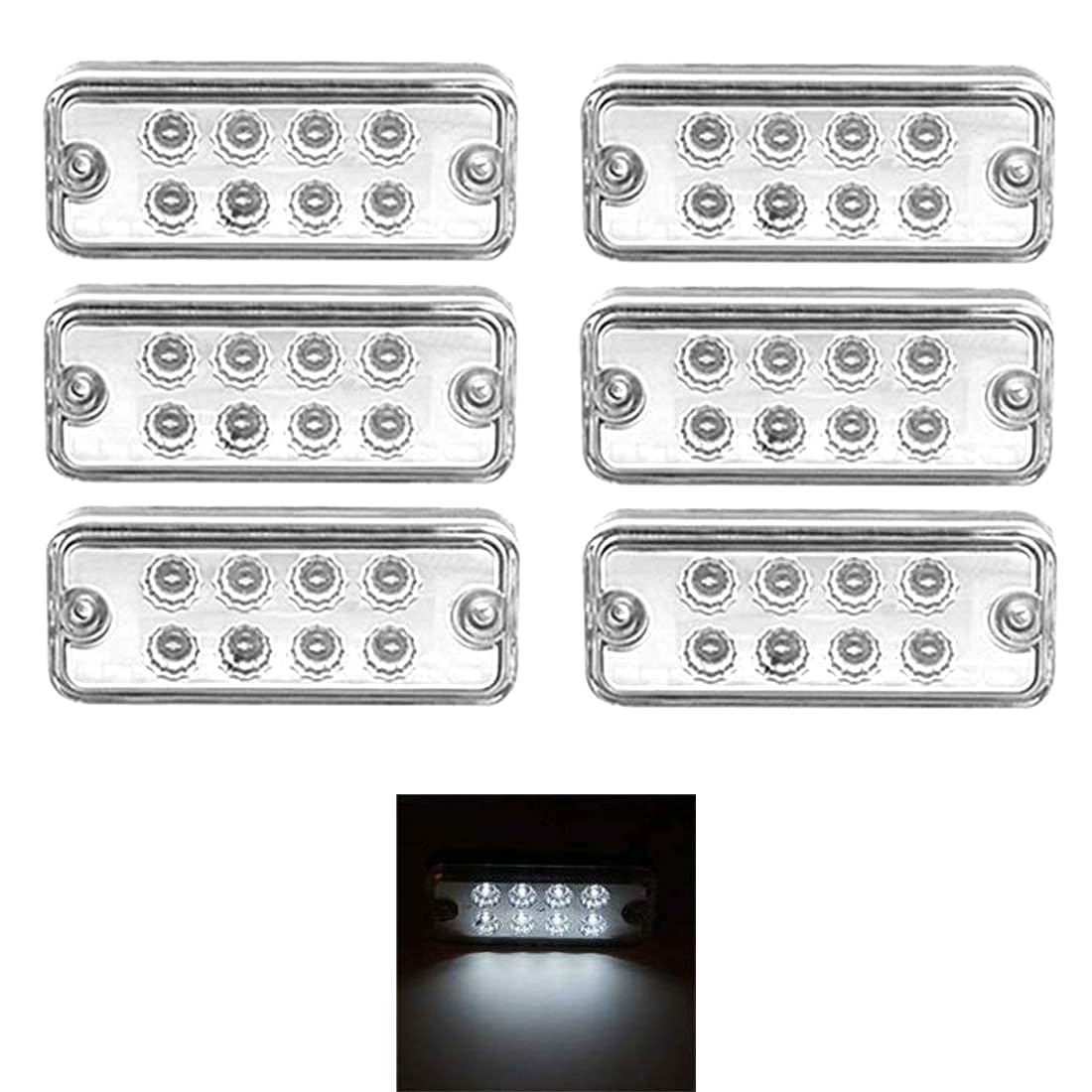 HULX Seitenmarkierungsleuchten, 6 Stück 12V 24V 8 LED Side Marker Lights LKW-Seitenmarkierungsanzeigen Autoseitenanzeiger Lichter für LKW-Anhänger (Weiß) von HULX