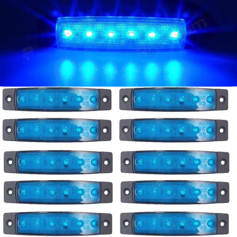 Seitenmarkierungsleuchten, 10 Stück Side Marker Lights Auto-Markierungsleuchten Autoseiten-Anzeigelampen 6SMD LED Vordere Heckleuchte Positionsleuchten 12V für Auto-Wohnmobil-LKW-LKW (Blau) von HULX