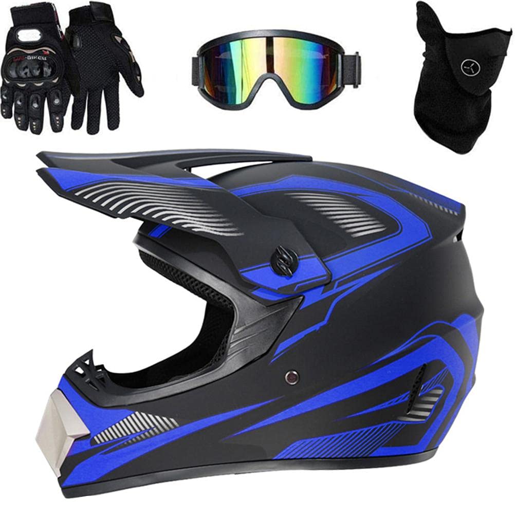 HUSHUI Motocross-Helm, MTB-Motorradhelm mit vollem Gesicht Offroad-Dirtbike-Motorrad- / Mountainbike-Helm mit Schutzbrille Handschuhe Gesichtsschutz für Erwachsene von HUSHUI