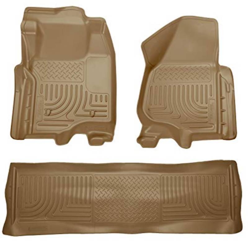 HUSKY LINERS Weatherbeater Serie | Bodenmatten für Vorder- und 2. Sitz (Fußraumabdeckung) – Hellbraun | 98713 | passend für 2011–2012 Ford F-250/F-350 Crew Cab 3 Stück von HUSKY LINERS