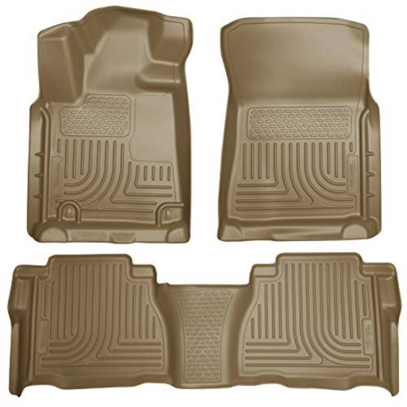 HUSKY LINERS | Wetterschlägel | passend für Toyota Tundra CrewMax/Double Cab 2007–2011 | Bodenbeläge vorne und 2. Reihe (Fußraumabdeckung) – Hellbraun, 3 Stück | 98583 von HUSKY LINERS