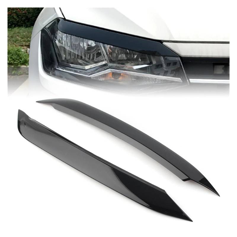 HUVNEXA 2-teilige Auto-Scheinwerfer-Lampen-Augenbrauen-Augenlid-ABS-Formteil-Deckelabdeckung, for VW, for Polo, 2019 2020, glänzend schwarz Autoscheinwerferaufkleber von HUVNEXA