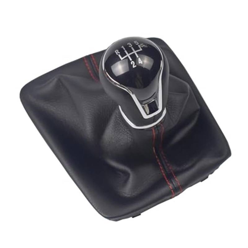 HUVNEXA Auto 5/6 Gang Schaltknauf Abdeckung, for Seat, Leon III 3 MK3 2012-2017 Hebel Leder Gamasche Boot Auto Zubehör Auto-Schaltknauf(Black 5 Speed Red Line) von HUVNEXA