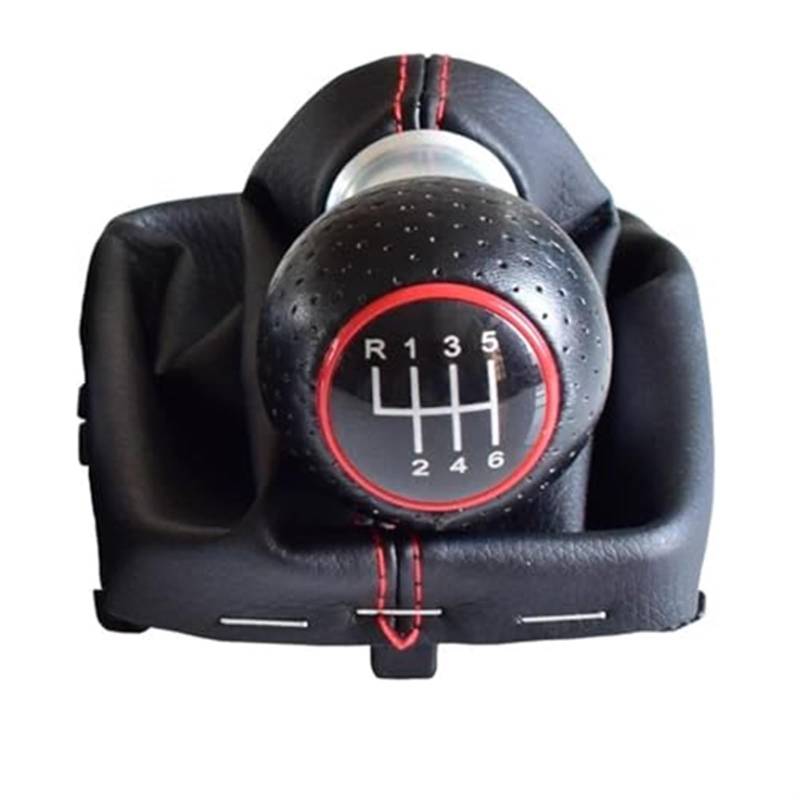 HUVNEXA Auto 5 6 Gang Schaltknauf Abdeckung for A3 S3 2001 2002 2003 Hebel Handball Stift Mit Leder Gamasche Boot Fall Kragen Auto-Schaltknauf(Black 6 Speed-Red) von HUVNEXA