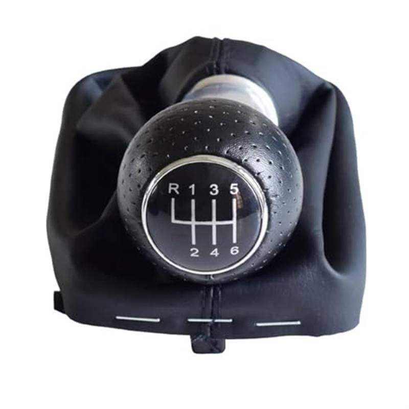 HUVNEXA Auto 5 6 Gang Schaltknauf Abdeckung for A3 S3 2001 2002 2003 Hebel Handball Stift Mit Leder Gamasche Boot Fall Kragen Auto-Schaltknauf(Black 6 Speed-Silver) von HUVNEXA