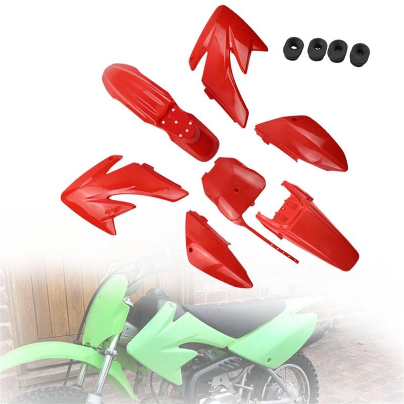 HUVNEXA CRF70 Kunststoffverkleidung Body Kit Teile XR70 Kunststoffkotflügel Kit CRF 70 Kit Set Pit Dirt Bike Zubehör(CRF Red) von HUVNEXA