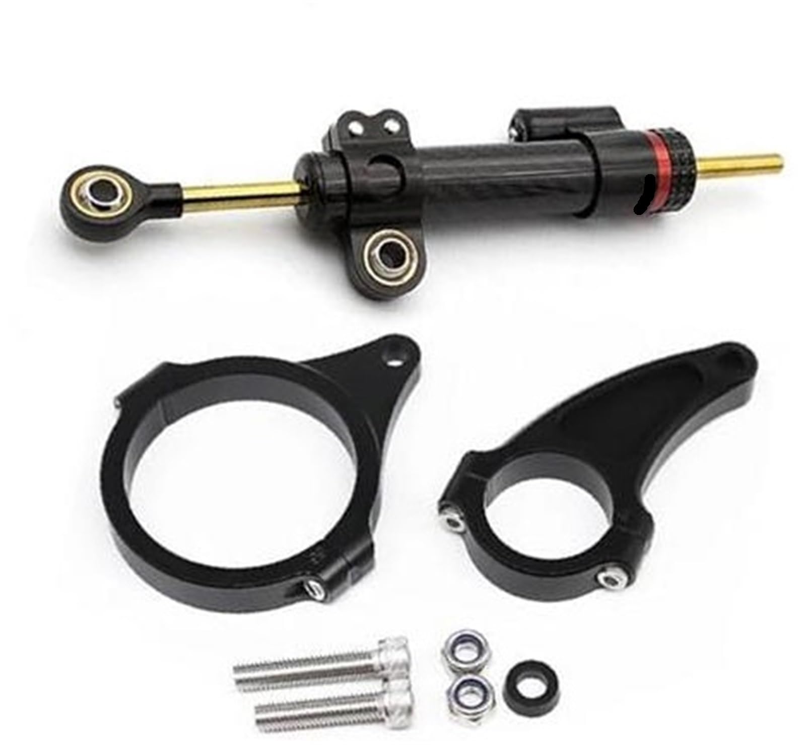 HUVNEXA Faser-Carbon-Stabilisator-Lenkungsdämpfer-Montagesatz, for KAABO, Wolf Warrior 11 King GT E-Scooter, Elektro-Skateboard-Teil Lenkungsdämpfer für Elektroroller(Black Damper n Bracket A1) von HUVNEXA