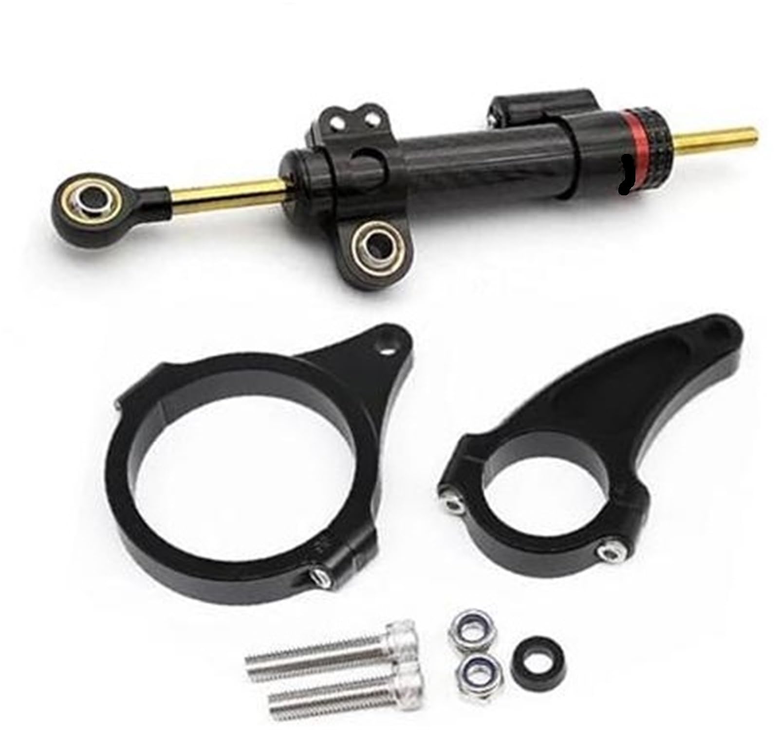 HUVNEXA for KAABO, Wolf Warrior 11 King GT E-Scooter Fiber Carbon Stabilisator Lenkungsdämpfer Montagesatz Elektro-Skateboard-Teil Lenkungsdämpfer für Elektroroller(Black Damper n Bracket A1) von HUVNEXA