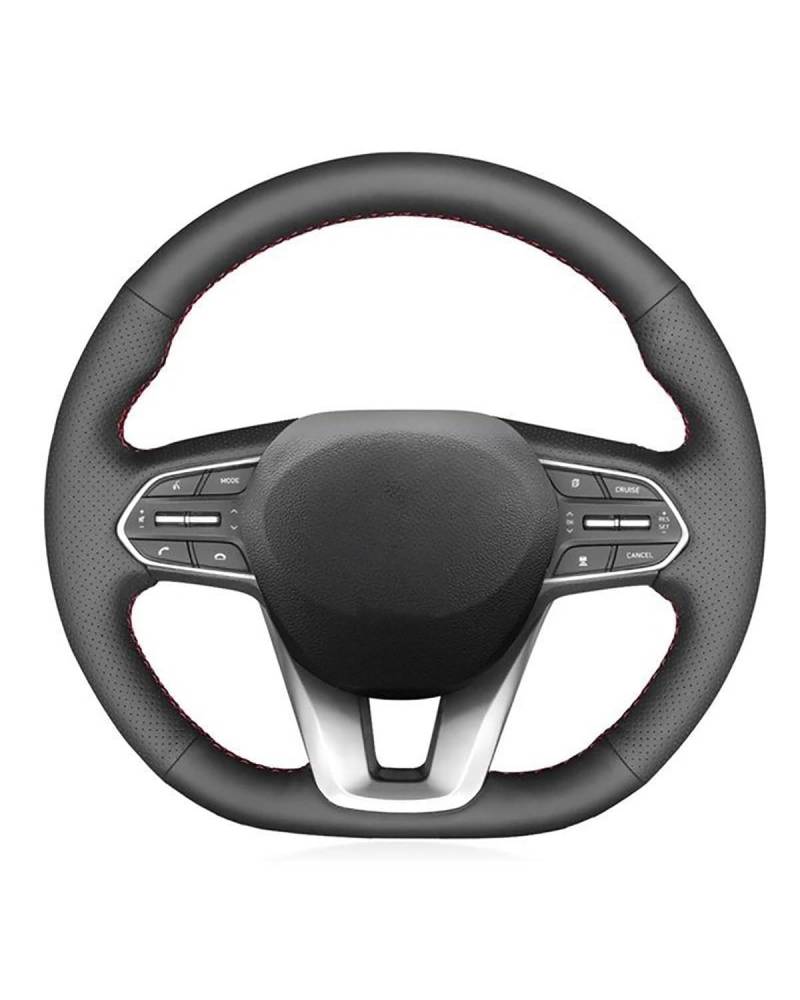 Auto Lenkradbezug Für Hyundai Für Santa Für Fe 2019 rutschfeste, Atmungsaktive DIY Handgenähte Schwarze Leder-Autolenkradabdeckung Lenkradabdeckung(Black Thread) von HUYHSD