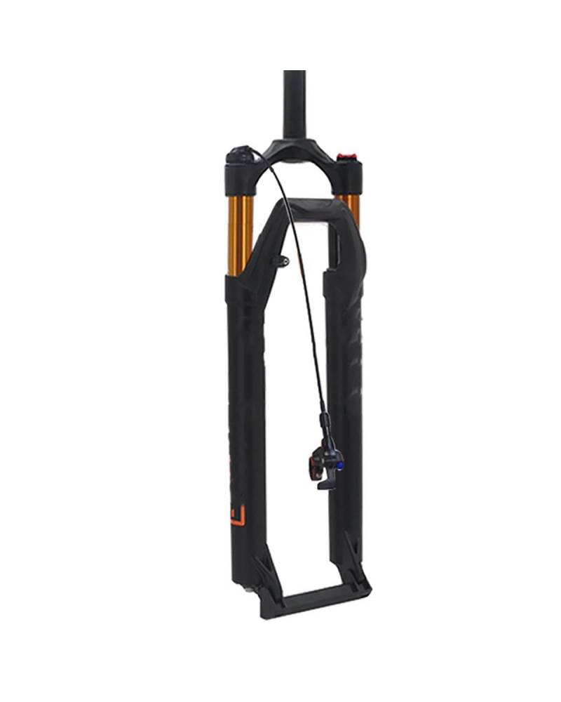 Fahrrad-Vorderradgabel Geeignet für Mountainbikes, gerades Rohr, offene Vorderradgabel ohne Dämpfung, Fernbedienung, 27,5-Zoll-Luftgabel, 120 mm Federweg MTB Federgabel(Black Gold Tube) von HUYHSD