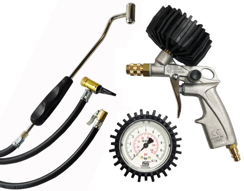 HVG Reifenfüller-Set - Kupplungssystem mit 3 Anschlussschläuchen, Hebelstecker, Tankstellenstecker und Manometer 0-10 bar / 0-145 psi von PGONA