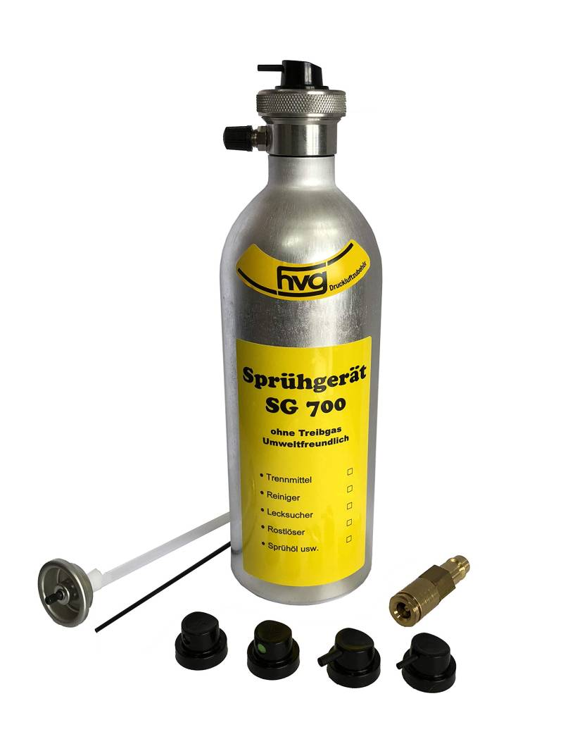 Wiederbefüllbare Druckluft Spraydose / Sprühdose 500 ml mit Sprühköpfen und Füllstutzen von HVG-Druckluftzubehör