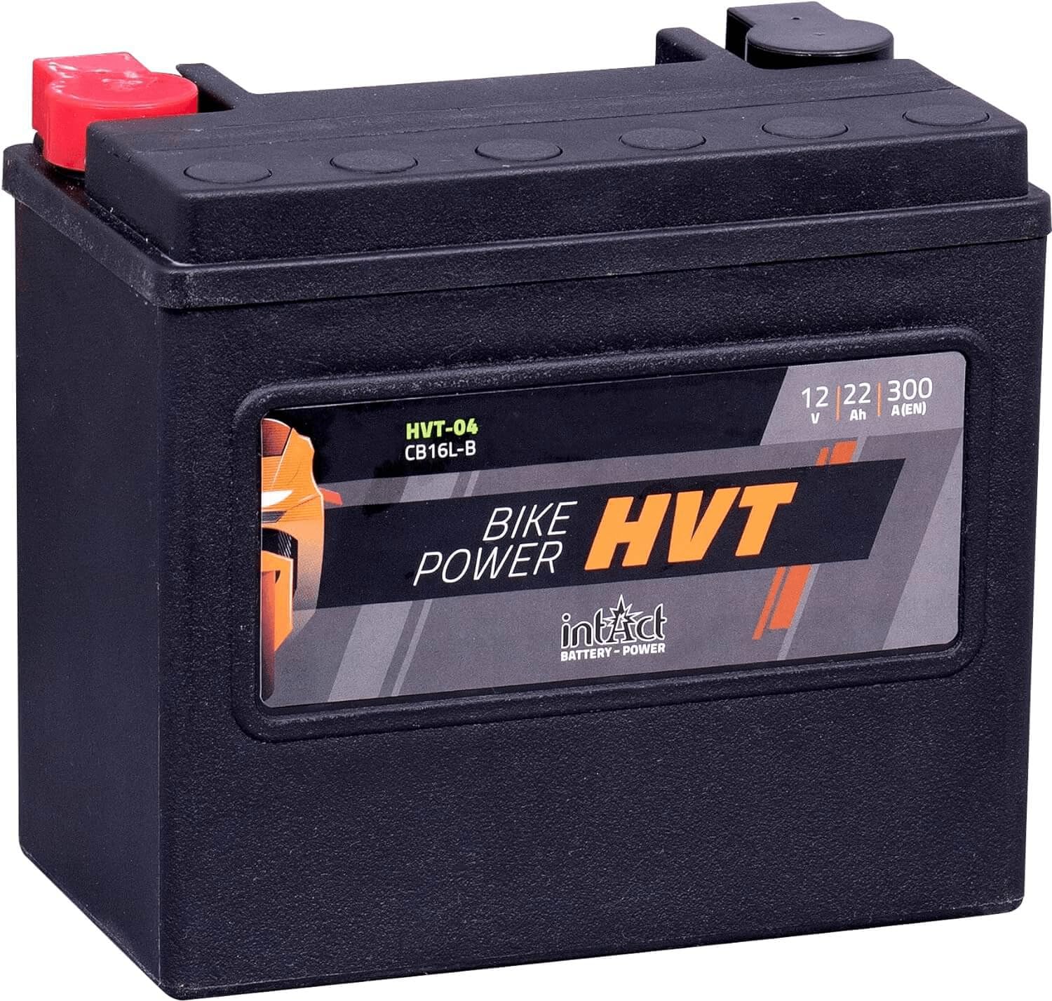 intAct - HVT MOTORRADBATTERIE | Batterie für Roller, Motorrad, Rasentraktor. Wartungsfreier & auslaufsicherer Akku. | HVT-04, CB16L-B, 65989-90B, 12V Batterie, 22 AH (c20), 300 A (EN) | Maße: 176x101x156mm von Intact