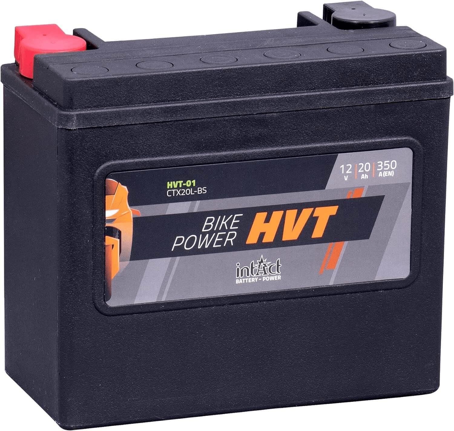 intAct - HVT MOTORRADBATTERIE | Batterie für Roller, Motorrad, Rasentraktor. Wartungsfreier & auslaufsicherer Akku. | HVT-01, CTX20L-BS, 65989-97A, 12V Batterie, 20 AH (c20), 350 A (EN) | Maße: 175x87x155mm von Intact