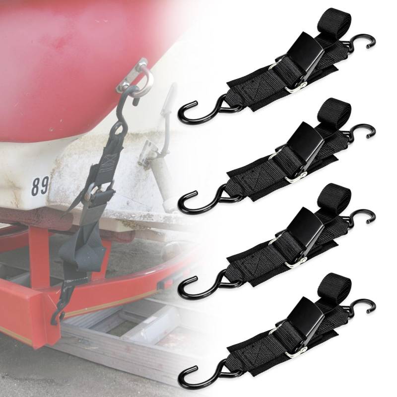 Bootsanhänger-Spanngurte, 1,22 m, robust, verstellbar, mit Schnellverschluss, kratzfesten Haken für Ponton, Jetski, Ruderboot, Kajak (4 Stück) von HWIMARINE