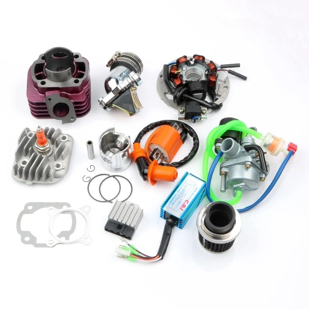 70cc Big Bore Racing Zylinder Kit & Vergaser & Luftfilter & Spule & CDI Fit for JOG 50 Minarelli 1E40QMB 47mm/10mm von HXMPJSD