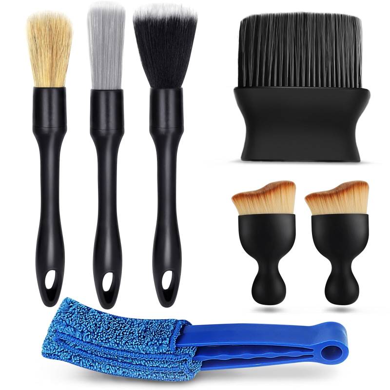 HXUING 7 Stück Auto Detailingbürste, Auto Reinigungsbürsten Weiche Borsten Detailierbürste Auto Innenraum Detailbürste Detailing Brushes Auto Staub Pinsel, Auto Innere (A) von HXUING