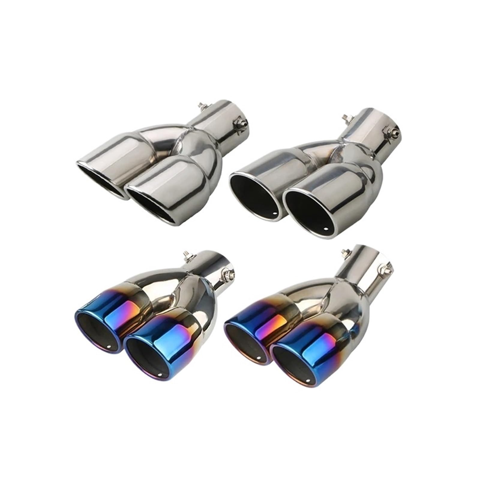 Auspuffrohr Auto Doppel Outlet Auspuffrohr Edelstahl Hinten Schalldämpfer Spitze Schwanz Kehle Zubehör Auspuffblenden(Silver) von HXVGEGKPYK