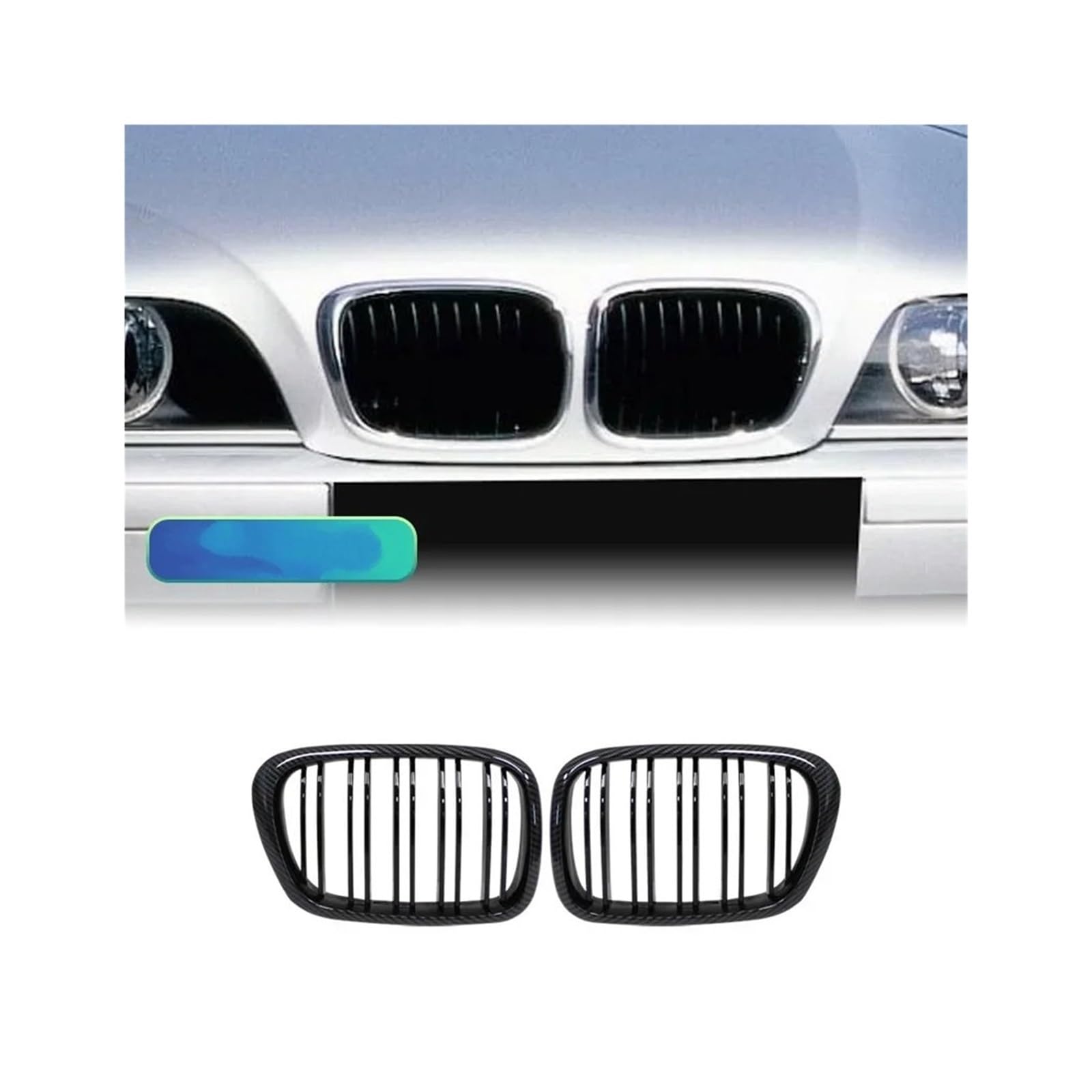 Kühlergrill Für 5Serie E39 525 528 530 Für M5 1997-2003 Glänzend Schwarz Fronthaube Nierengrill Kühlergrill Vorne(Carbon Look) von HXVGEGKPYK