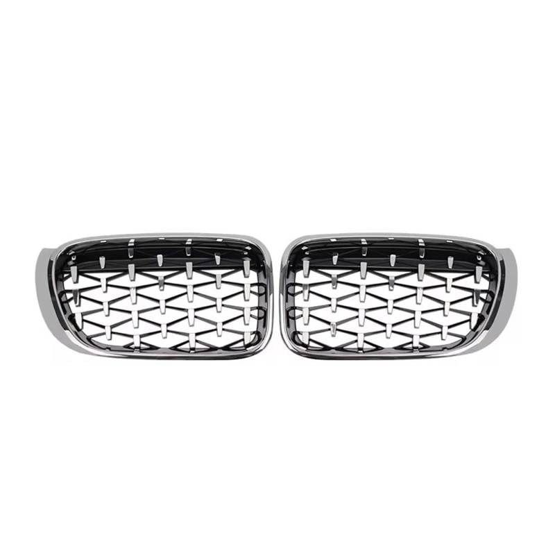 Kühlergrill Für X3 F25 Für X4 F26 2014-2018 Car Diamonds Style Frontstoßstangengitter Carbonfaser-Optik Double Line Style Racing Grill Front Kühlergrille(Diamond-Silver) von HXVGEGKPYK