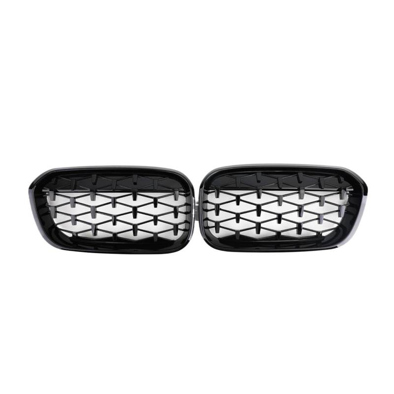Shuogoufeng Store Nierengrill for die vordere Stoßstange, Renngrills, kompatibel mit B*W, kompatibel mit 1er-Serie F20 F21 2015–2019, Ersatz-Doppellamellen-Gitter in glänzendem Schwarz(Diamonds-Chrome von HYBMRQVD