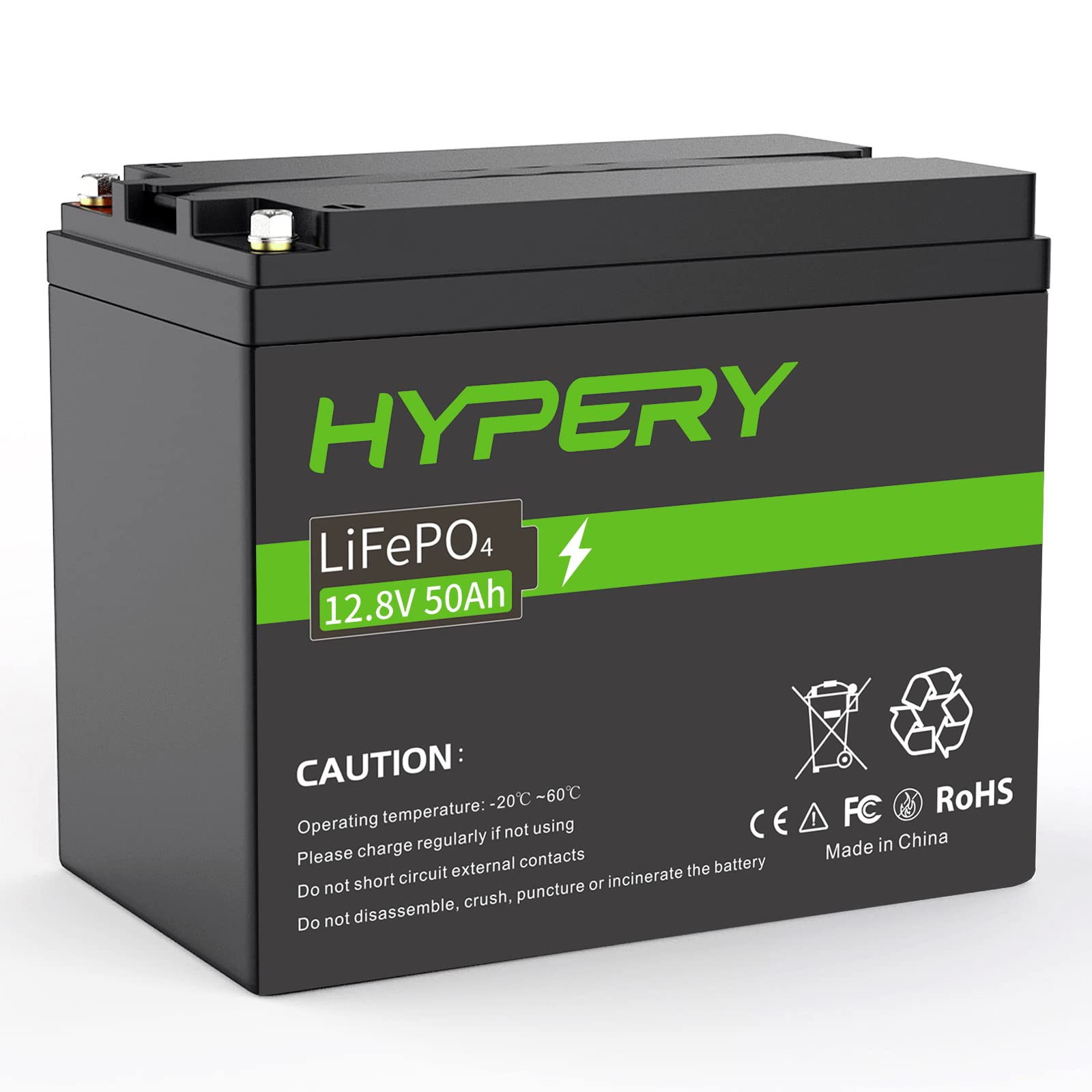 Smart LiFePO4 Akku, 12V 50AH Lithium Batterie mit BMS, für Backup Strom, Camping, Wohnmobil, Golfwagen, Boot, Off-Grid von HYPERY