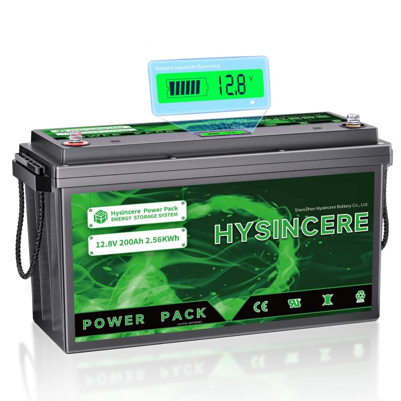 HYSINCERE 12V 200Ah LiFePO4 Lithium Batterie, 200A BMS Deep Cycle Wiederaufladbare Lithium Akku mit Max, 15000 Zyklen & 10 Jahre Lebensdauer für Wohnmobil, Trolling Motor, Solar, Energiespeicher von HYSINCERE