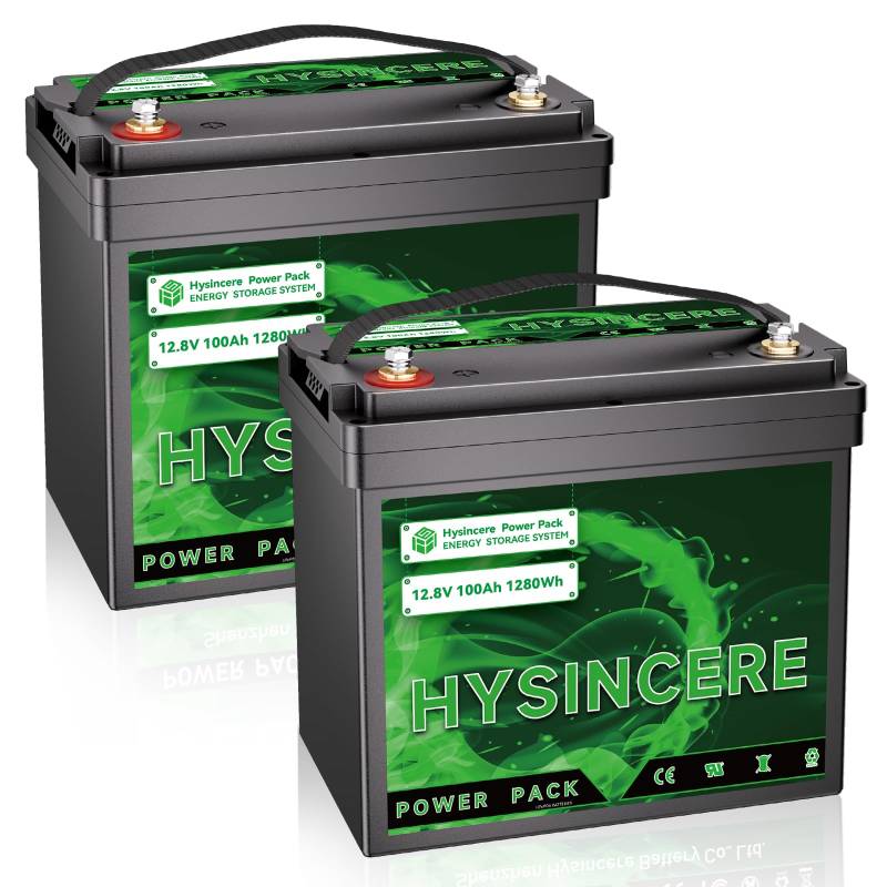 HYSINCERE LiFePO4 100Ah 12V Mini Batterie(2 Pack) mit BMS und 4000-15000 Zyklen,1280Wh Lithiumbatterie für Wohnmobil,Camping,Solar Home Systeme, Boote von HYSINCERE