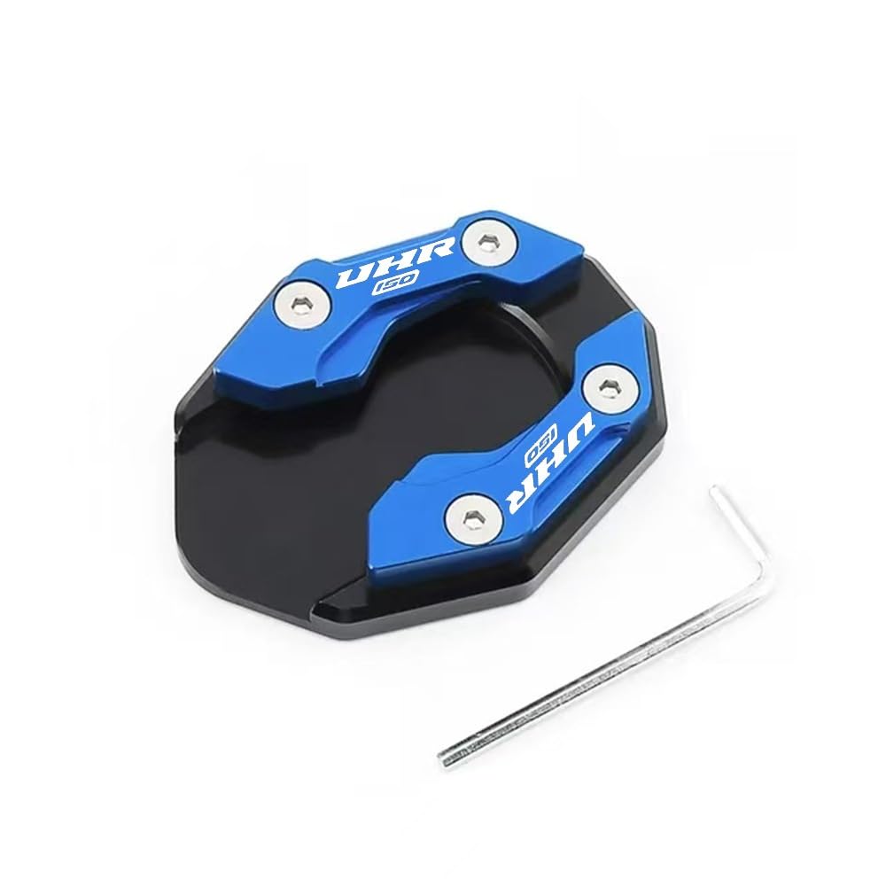 Motorrad Parkplatz Kick Ständer/Passend for HAOJUE UHR150 UHR125 Uhr 150 125 CNC-Motorradständer Fußvergrößerer Seitenverlängerungspolster Ständerstützplatte(Blue) von HYUDXH