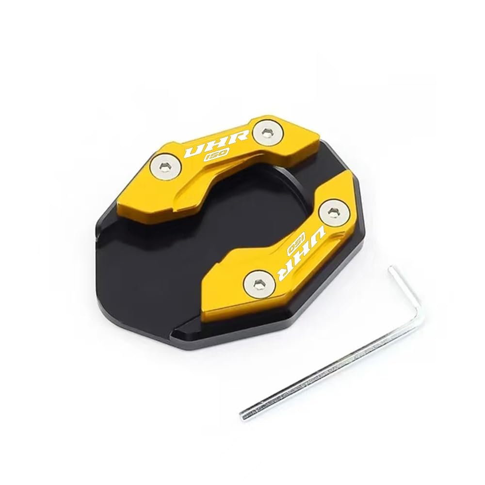 Motorrad Parkplatz Kick Ständer/Passend for HAOJUE UHR150 UHR125 Uhr 150 125 CNC-Motorradständer Fußvergrößerer Seitenverlängerungspolster Ständerstützplatte(Gold) von HYUDXH