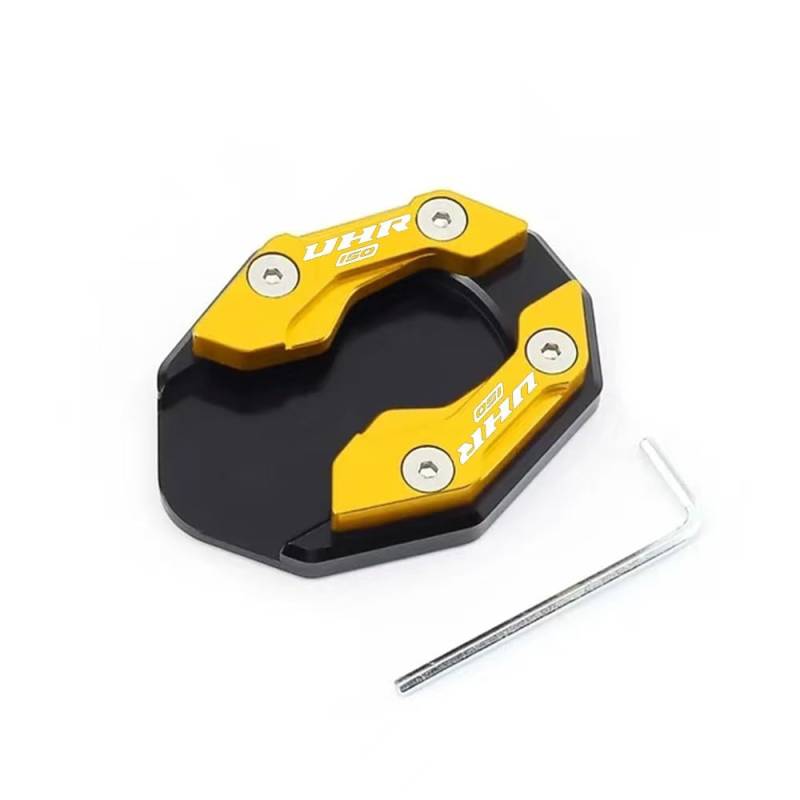 Motorrad Parkplatz Kick Ständer/Passend for HAOJUE UHR150 UHR125 Uhr 150 125 CNC-Motorradständer Fußvergrößerer Seitenverlängerungspolster Ständerstützplatte(Gold) von HYUDXH