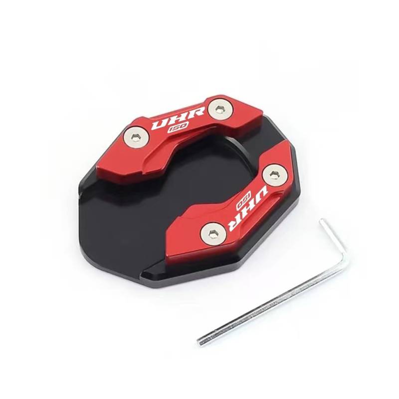 Motorrad Parkplatz Kick Ständer/Passend for HAOJUE UHR150 UHR125 Uhr 150 125 CNC-Motorradständer Fußvergrößerer Seitenverlängerungspolster Ständerstützplatte(RED) von HYUDXH