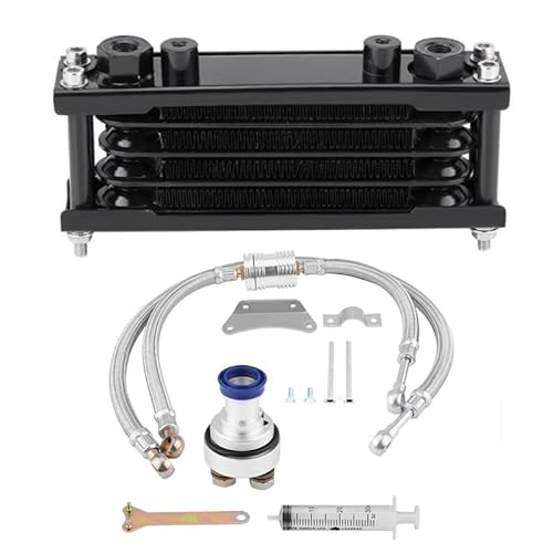 Water Cooler 65ML Motorcycle Oil Cooler System Kit/Fit for Honda CB CG 100CC-250CC Engine with Left Bottom Filter Cap(Black Oil Cooler kit) von HYUDXH