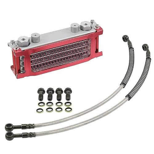 Water Cooler Motocross Zubehör Motorrad Öl Kühlung Kühler System Universal Öl Kühler(Red) von HYUDXH