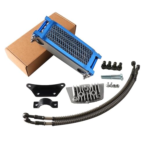 Water Cooler Ölkühler, Motorrad-Ölkühler-Kit, Motorkühlung, universell passend for 50 110 125 140cc Motocross Dirt Pit Bike ATV Enduro Teile(Blue 50cc 100cc L) von HYUDXH