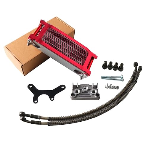 Water Cooler Ölkühler, Motorrad-Ölkühler-Kit, Motorkühlung, universell passend for 50 110 125 140cc Motocross Dirt Pit Bike ATV Enduro Teile(Red 125cc 140cc) von HYUDXH