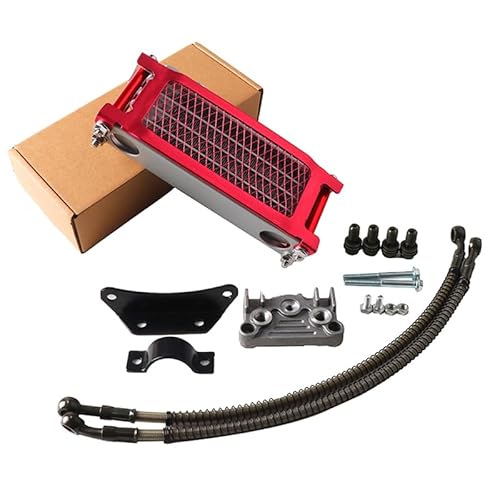 Water Cooler Ölkühler, Motorrad-Ölkühler-Kit, Motorkühlung, universell passend for 50 110 125 140cc Motocross Dirt Pit Bike ATV Enduro Teile(Red 125cc 140cc L) von HYUDXH