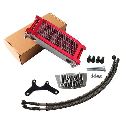 Water Cooler Ölkühler, Motorrad-Ölkühler-Kit, Motorkühlung, universell passend for 50 110 125 140cc Motocross Dirt Pit Bike ATV Enduro Teile(Red 50cc 100cc) von HYUDXH