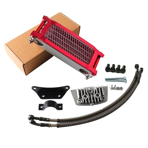 Water Cooler Ölkühler, Motorrad-Ölkühler-Kit, Motorkühlung, universell passend for 50 110 125 140cc Motocross Dirt Pit Bike ATV Enduro Teile(Red 50cc 100cc L) von HYUDXH