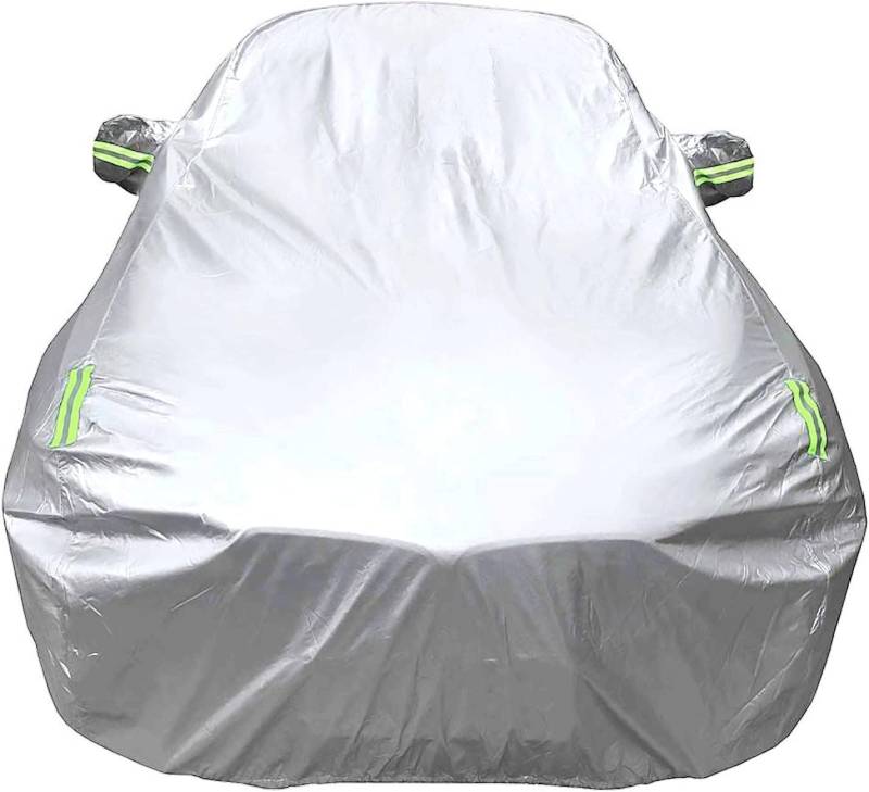 Autoabdeckung für Peugeot 107 108, Säurefest Staubdicht UV Beständig Kratzfest wasserdichte Autoabdeckung mit Reflektierenden Streifen,Silver-Plus-Cotton von HYXBD