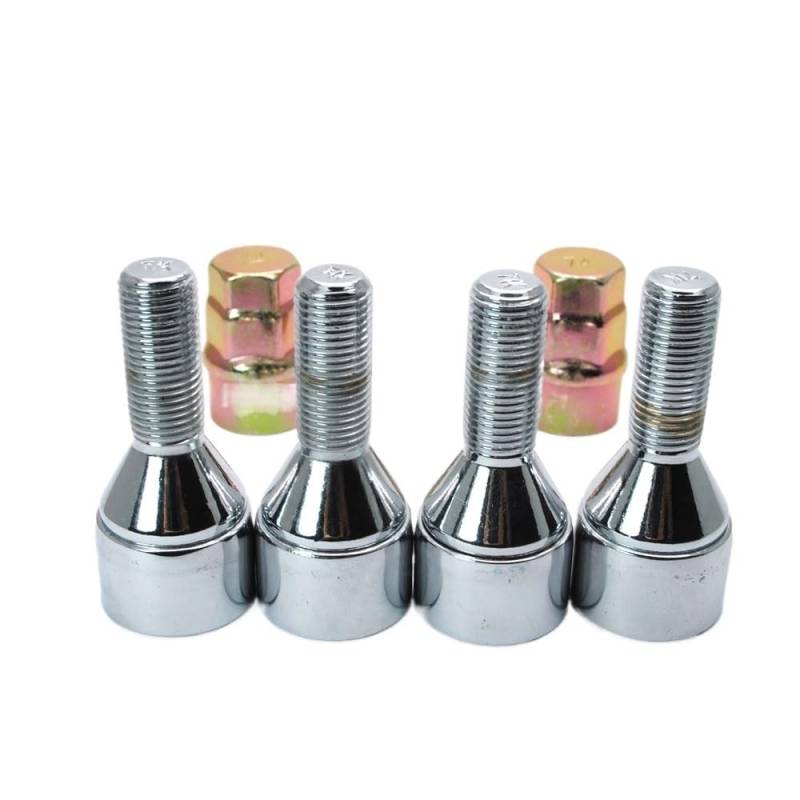 HZSMYXGS Radschrauben Kompatibel mit Sandero für Megane II 4 Schrauben 2 Schlüssel M12 x 1,50 x 28 mm 1,50 Radschlösser Schrauben Silber Anti-Sheft-Muttern von HZSMYXGS