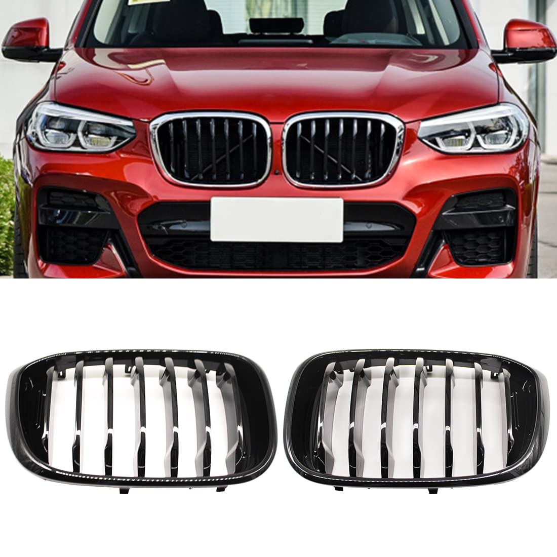 HZTWFC 2 Stück Auto Mesh Glänzend Schwarz Einzelne Zeile Renngitter Fronthaube Nierengitter Grill Für BMW X3 G01 X4 G02 2018 2019 2020 von HZTWFC