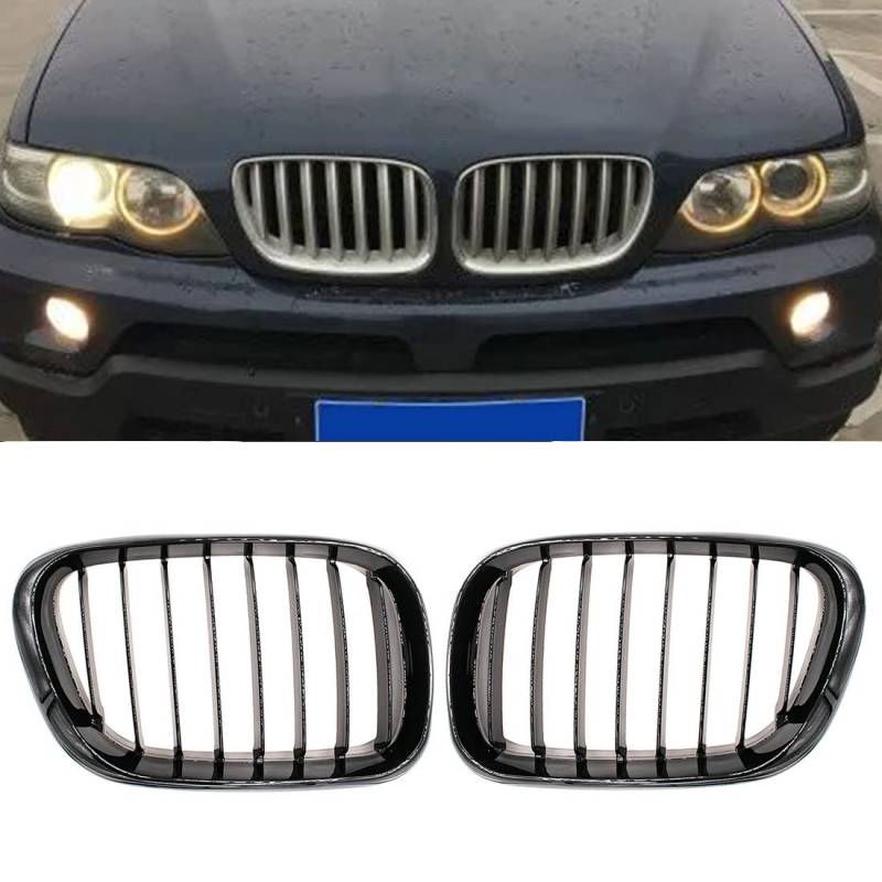 HZTWFC Auto Styling Front schwarzglänzend Einzellamelle Nieren Sportgitter Haubengrill für BMW E53 X5 1999 2000 2001 2002 2003 von HZTWFC