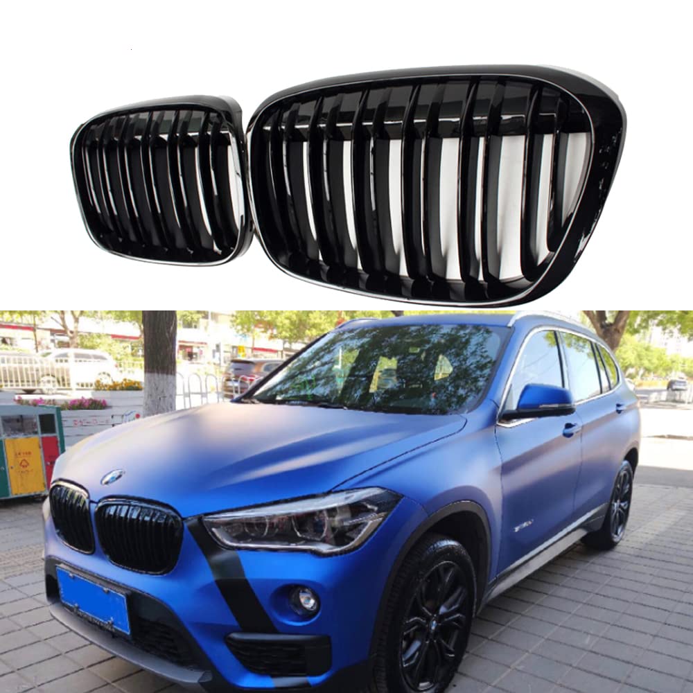 HZTWFC Ein Paar glänzender schwarzer Dual-Schiefergrilles Frontstoßstange Nierenkühler für BMW x1 F48 F49 2016-2020 XDrive Double Line M Style von HZTWFC