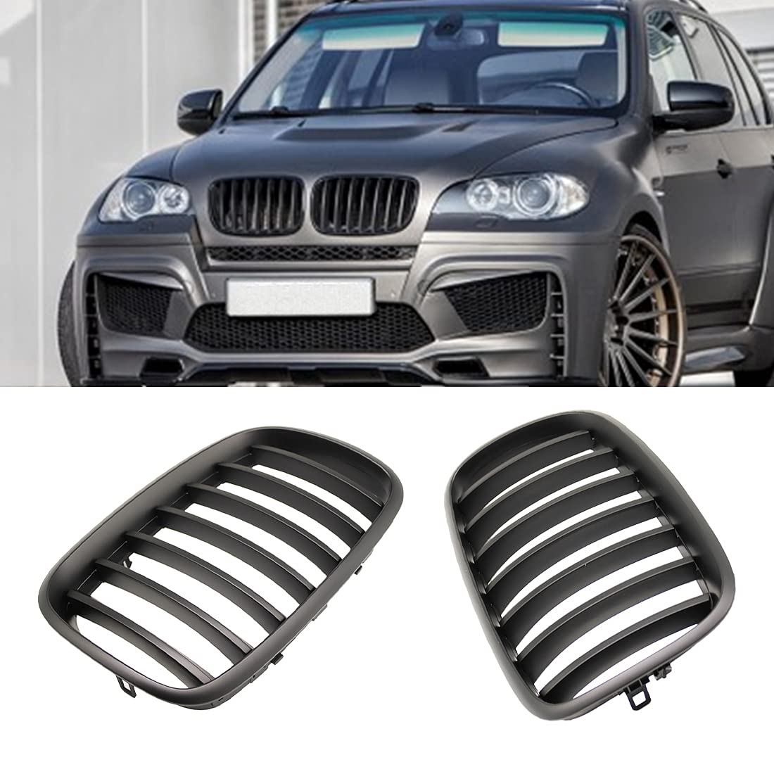 HZTWFC Einzelne Lamellenlinie Mattschwarzes Paar Frontstoßstangen Nierengrill Sportgitter passend für BMW X5 X6 E70 E71 2007–2013 Autozubehör Ersatzteil HZTWFC Einzelne Lamellenlinie Mattschwarzes Paar Frontstoßstangen Nierengrill Sportgitter passend für BMW X5 X6 E70 E71 2007–2013 Autozubehör Ersatzteil von HZTWFC