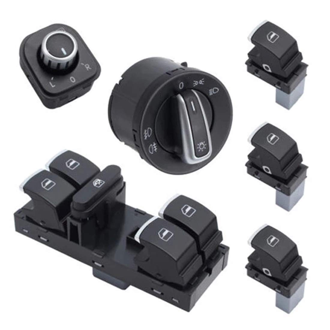 HZTWFC Fensterspiegel-Scheinwerferschalter Neu OEM # 5ND959565B 5ND959857 5ND959855 5ND941431A für VW Jetta Golf 5 6 Golf GTI Tiguan Passat B6 CC - Drucktaste - Schwarz - MANUELL von HZTWFC